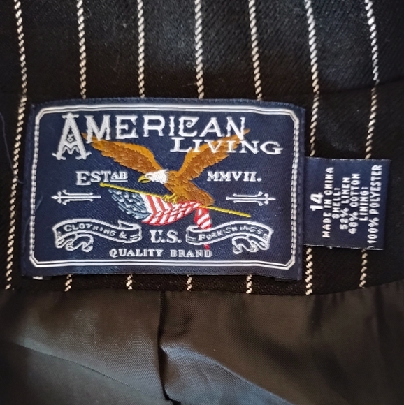 American Living Ralph Lauren Linen Cotton Blazer Black White Stripe Size 14 - Picture 12 of 16